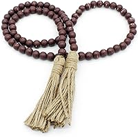 Vista 26 de CVHOMEDECO. Guirnalda de cuentas de madera con borlas estilo granja rústica, cuentas de oración de madera para colgar en la pared, acento para Gris