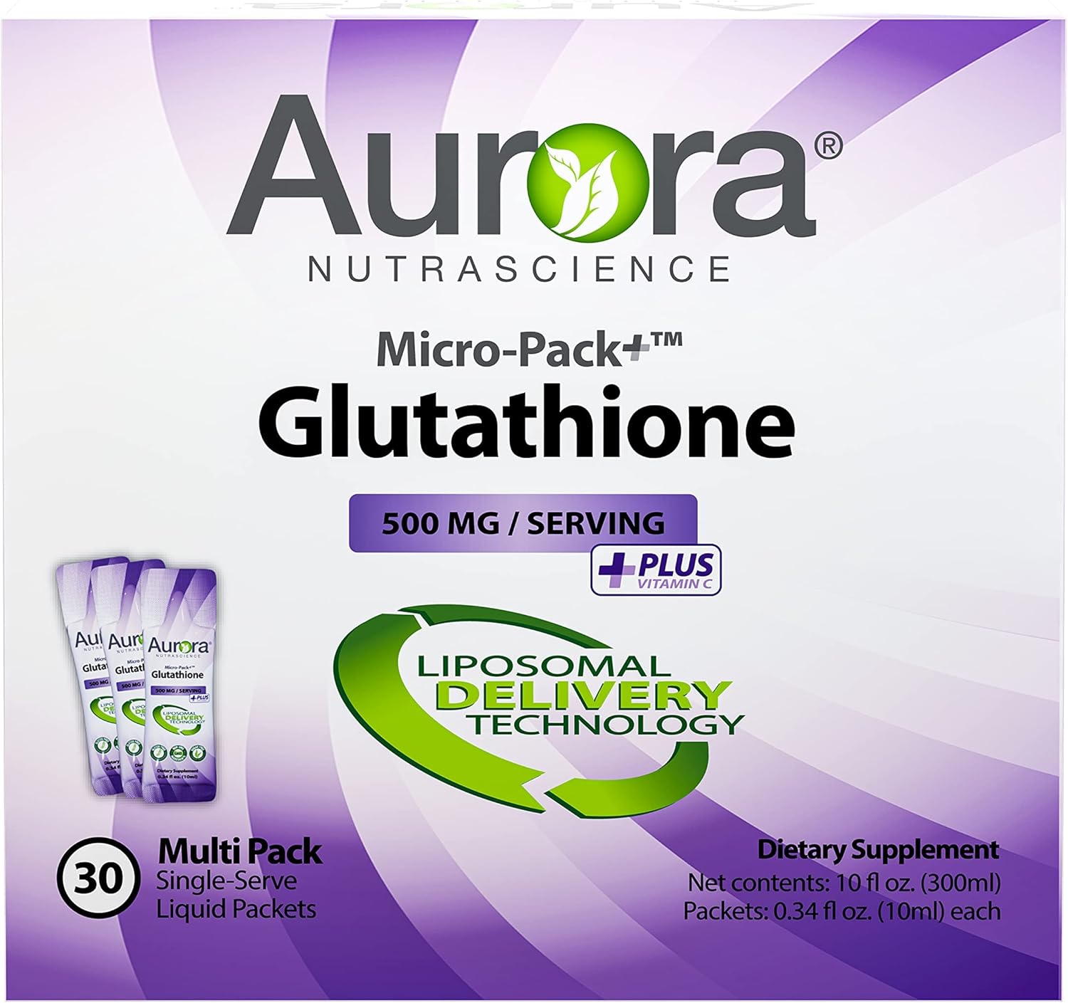 Aurora Nutrascience, micropaquete de glutatión liposomal, 500 mg, 30