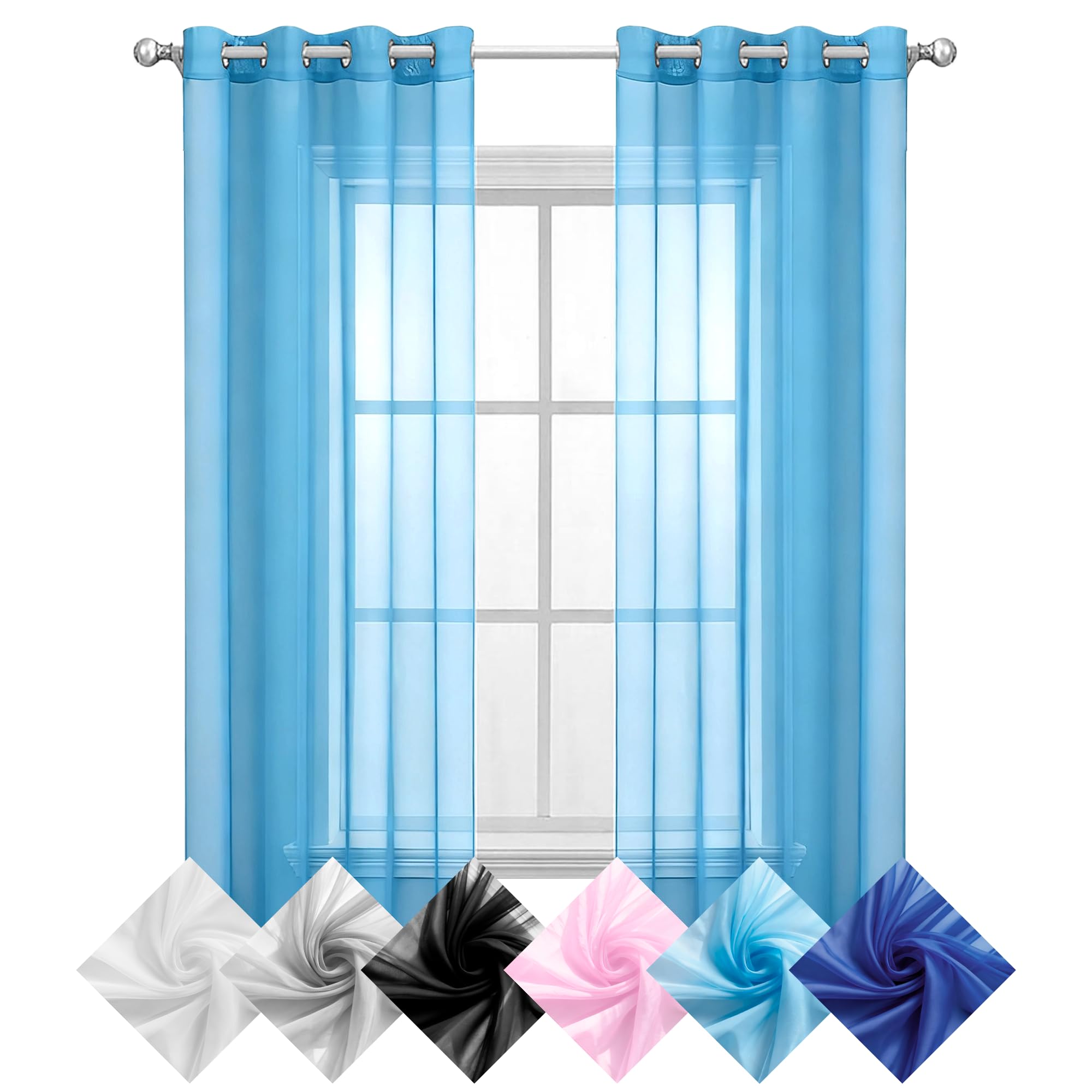 Przezroczyste Zasłony Okienne 220 x 145 cm Poliestrowe Zasłony Na Przelotkach Poliestru Miękkie Do Okien, Sypialni, Salonu, Nowoczesne I Eleganckie, Niebieskie niebo