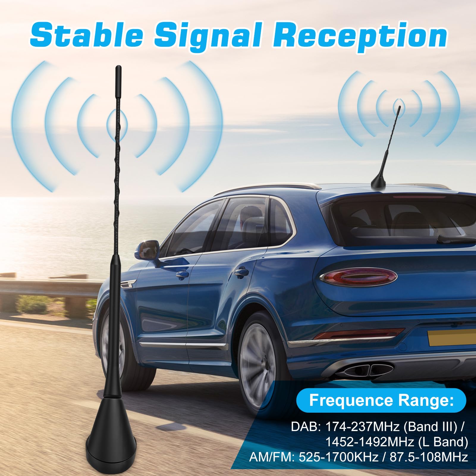 Yosoo Health Gear DAB DAB+ Antenna Auto, Digitale Antenna per Autoradio con 5m Cavo Coassiale, Connettori SMB/SMA e Presa DIN, Amplificatore Divisore Segnale Autoradio