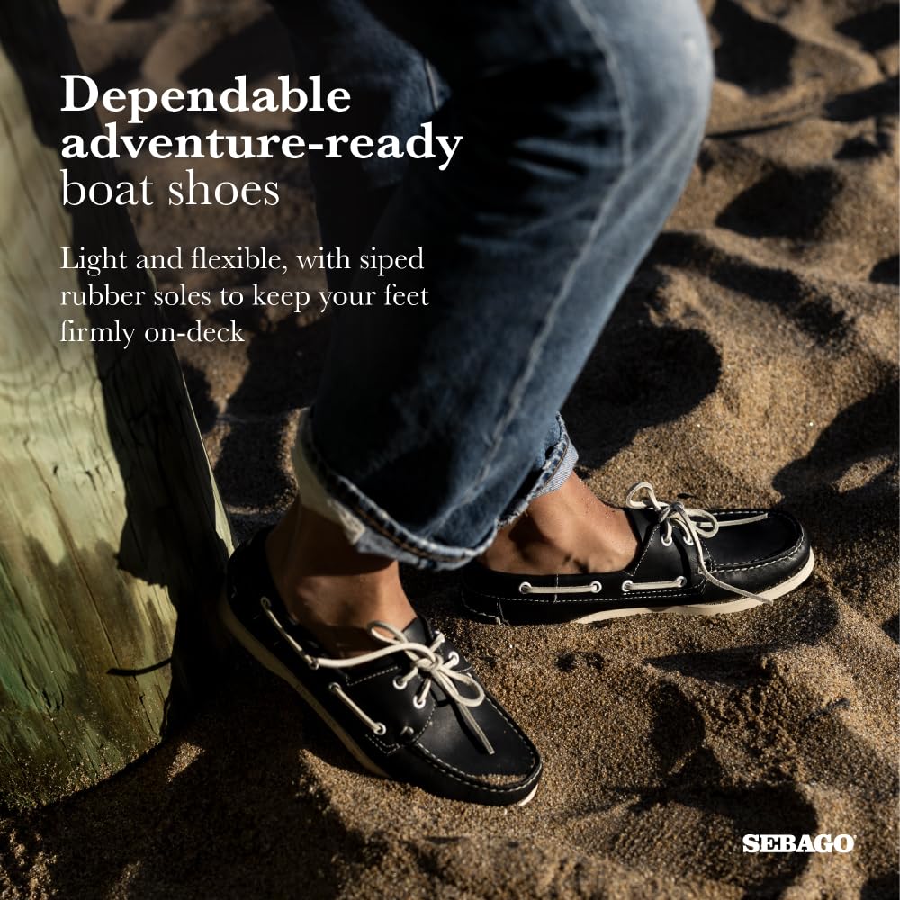 Sebago Portland Chaussures bateau cirées – Mocassins en cuir ciré cousus à la main avec doublure en cuir et semelles extérieures en caoutchouc antidérapantes non marquantes, marron foncé