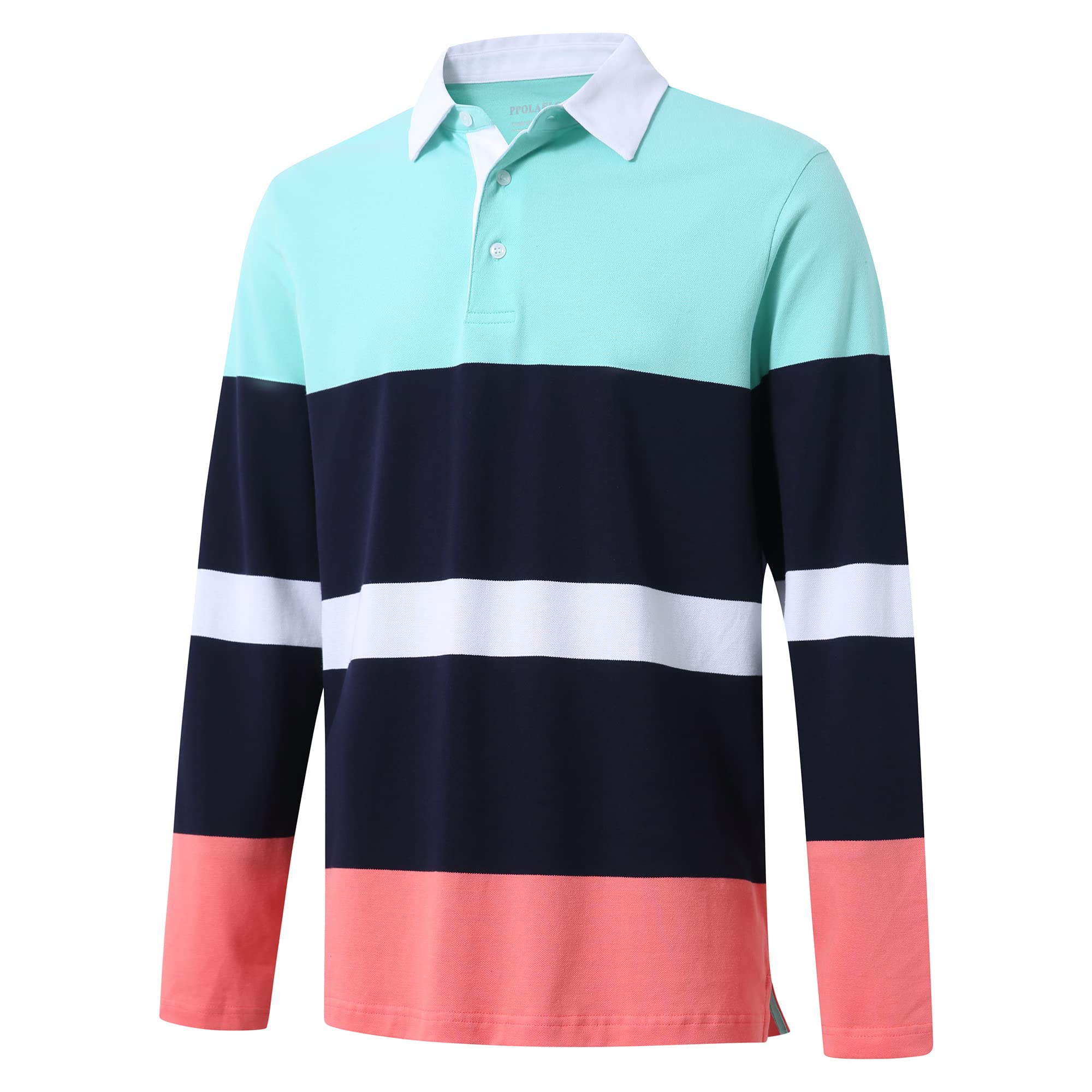 Herren Golf Polo Shirts Langarm Gestreift Dry Fit Casual Kragen Pique Poloshirts für Männer