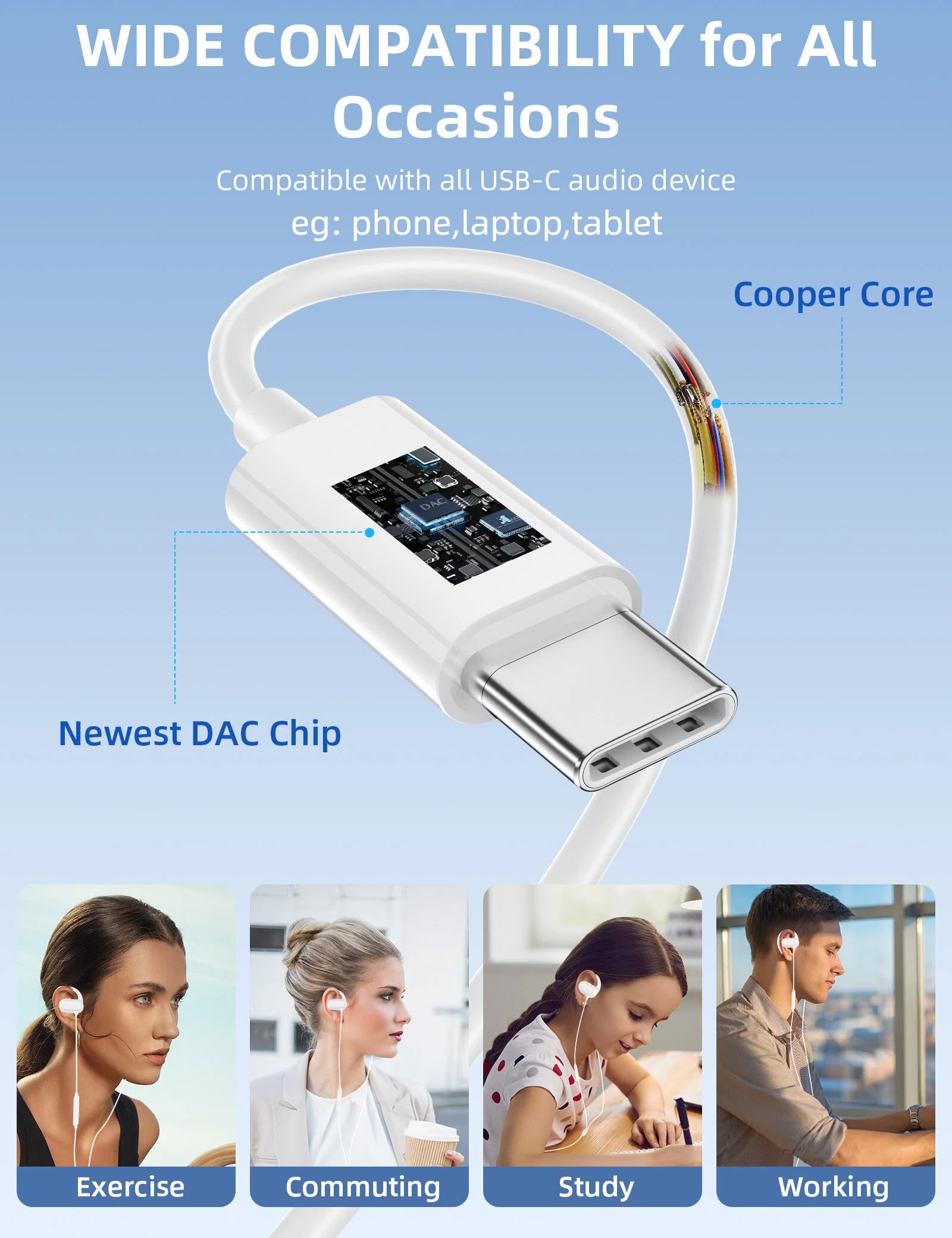 Słuchawki USB typu C otwarte ucho regulowane nauszne hak zestaw słuchawkowy szkoła dziecko przewodowe słuchawki laptop przewodowe słuchawki douszne do iPhone'a 17 Pro Max 16 16e 15 Samsung A17 S25 S24