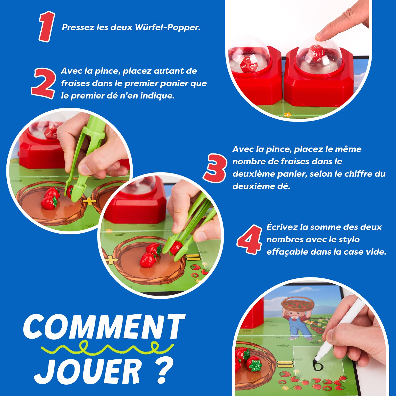Broytain Jeux de Mathématiques pour Enfants avec des Tampons de Dés, Jouets éducatifs pour Compter, Ajouter et Soustraire, Fine-Jeux dès 3 4, 5, 6, 7, 8, 9 Ans (Rouge)