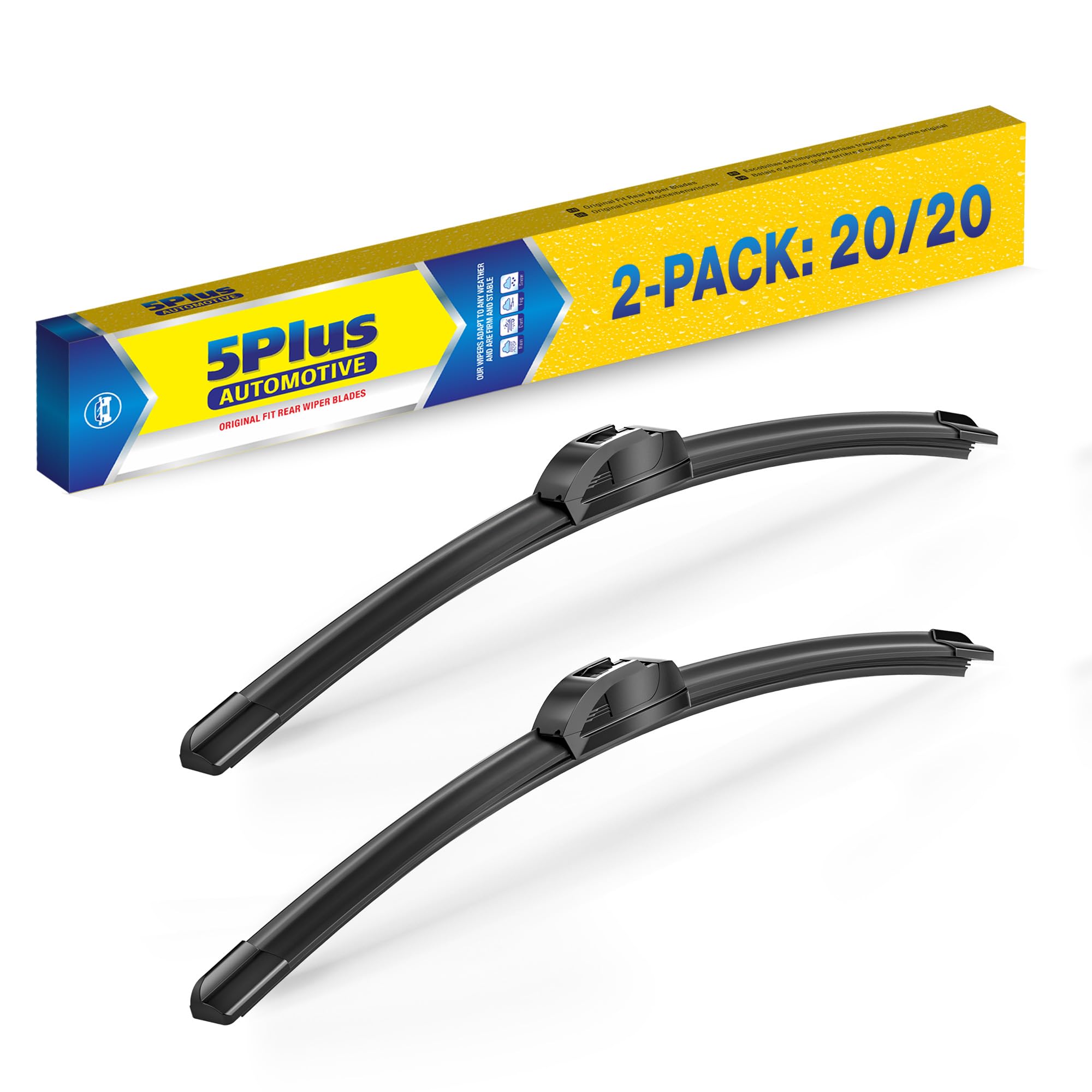 5 PLUS 20" Wiper Blades 2 Pack for J/U HOOK Front Arms,Premium All-Seasons | 5 PLUS Wiper Blades fits Ford F150 F250 F350 F450 F550 2008-1999,Expedition 2006-1999,Explorer 2010-2005,Mustang 2004-1999