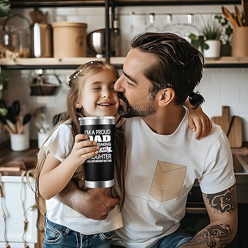 Miniatura 4 de Vaso de acero inoxidable con tapa con texto en inglés "I'm a Proud Dad of a Freaking Awesome Daughter", regalo para papá de hija, hijo, esposa para