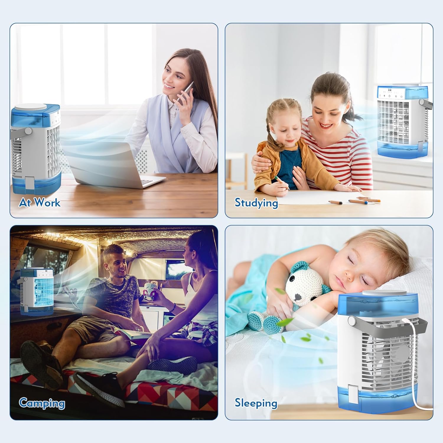 Portable Air Conditioners, 1600ml Portable AC Unit with Remote Control, Powerful 3 Speeds 7 Colors LED Evaporative Air Cooler with Timer, Personal Mini Air Conditioner Portable for Bedroom Room