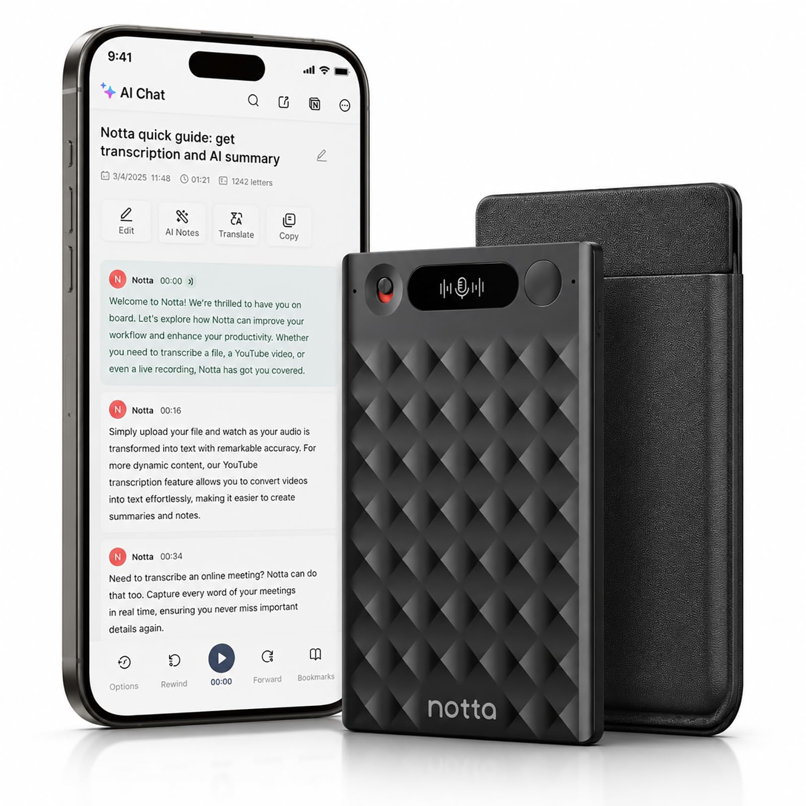AI Voice Recorder, Notta Memo Digital Voice Recorder w/Case, AI
