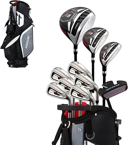 Precise M5 - Juego de golf para hombre  Conductor de 460 cc, madera, híbrido, hierros 5-PW, putter, bolsa de soporte, 3 fundas para la cabeza