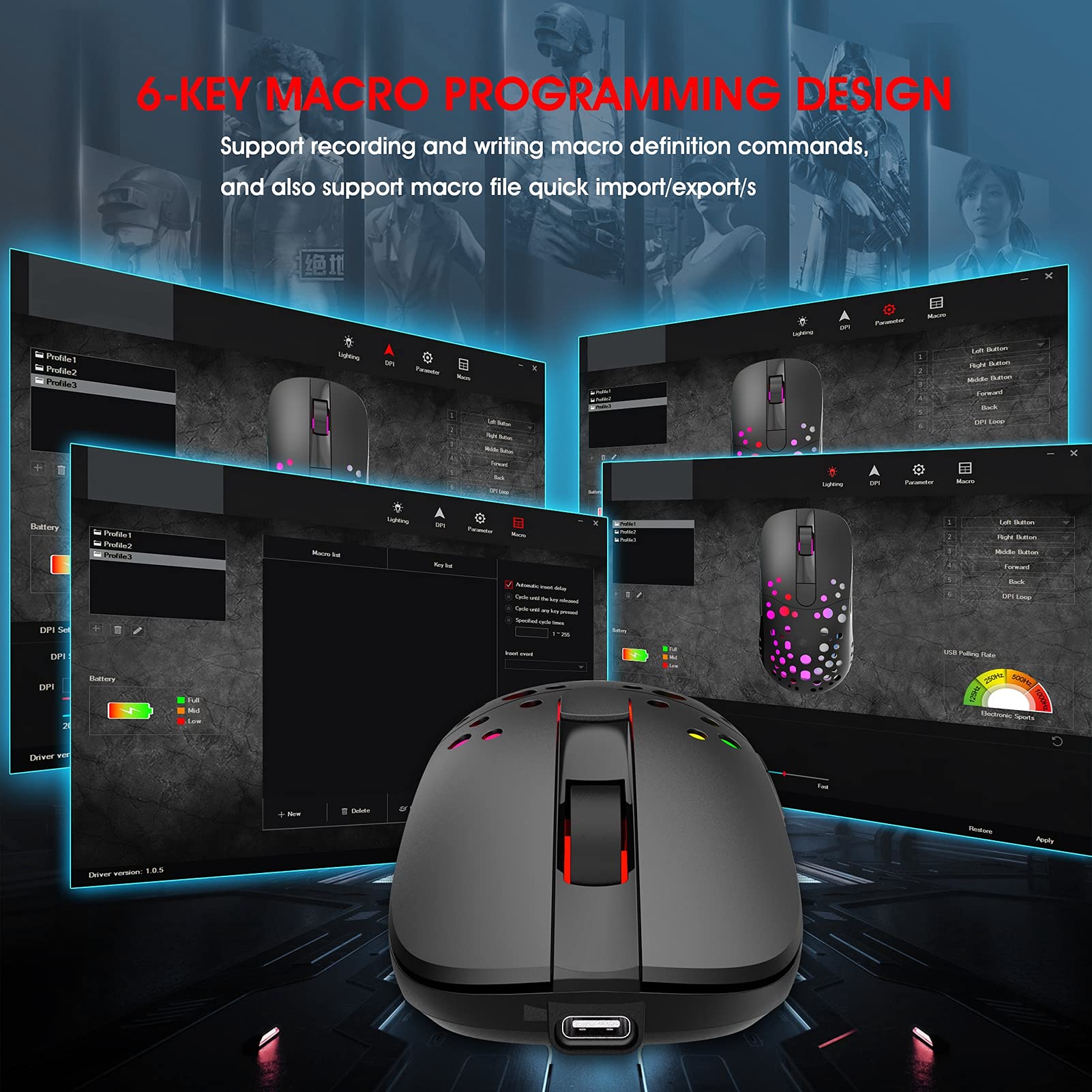 Gaming Mouse 2.4G Dual Mode Six Level Adjustable Precise Control 10000DPI RGB for PC s Gaming Mouse
