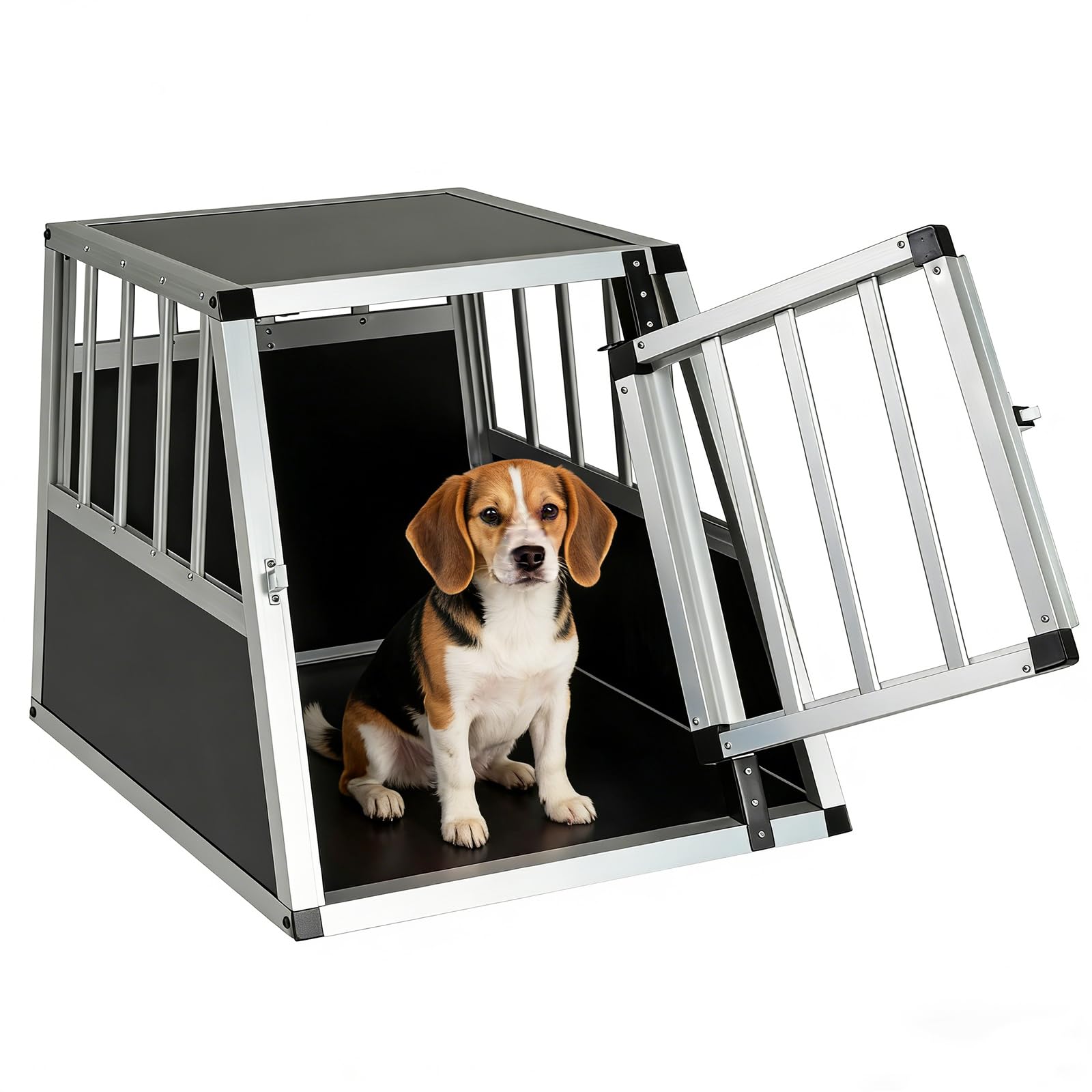 GYMAX Hundebox Auto, Transportbox Hund mit Sicherheitsverschluss, leicht & stabil, Alu Hundetransportbox für Kofferraum, Rückbank & Zuhause (69,5 x 54 x 50,5 cm)