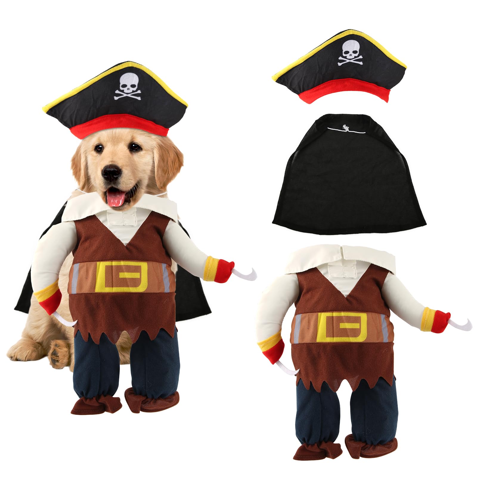 Disfraz de Mascota de Halloween, Sombrero con Estampado de Calavera Disfraz de Perro Estilo Pirataropa Divertida para Cosplay de Mascota Disfraz de Pirata para Perro Gato Halloween (Talla S)