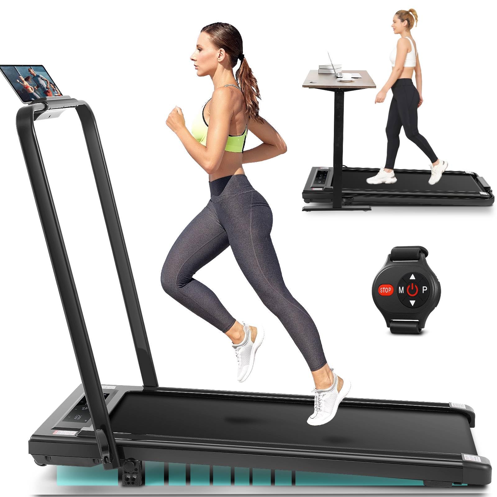 ANCHEERTreadmill with Handle Bar, 3.0 HP Foldable Walking pad with 12% Incline, 320 lbs Capacity-Portable Under Desk Folding Treadmills for Home Small with Widened Belt/Remote Control