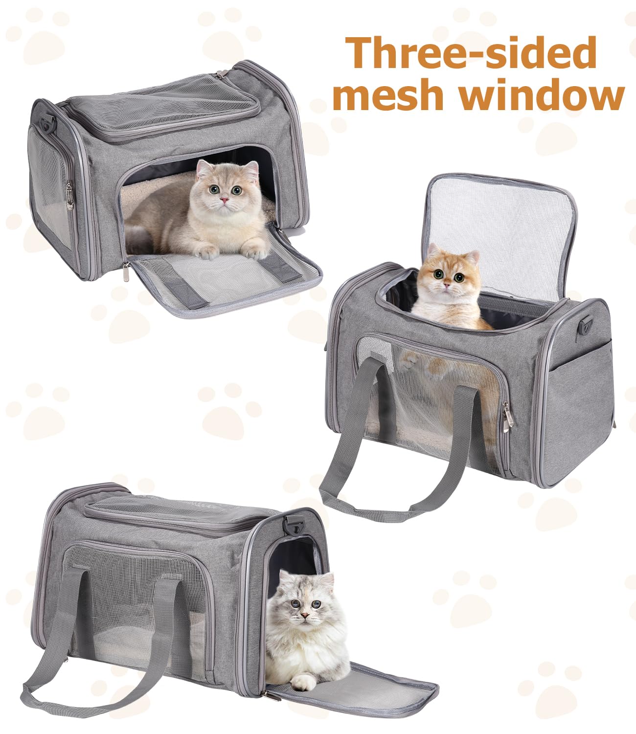 Transportbox für Katze und Hund, Faltbare Transporttasche, atmungsaktive Katzentransportbox, mit Schultergurt & waschbarem Kissen, 45x28x28cm, bis 13kg, geeignet für Auto/Flugzeug