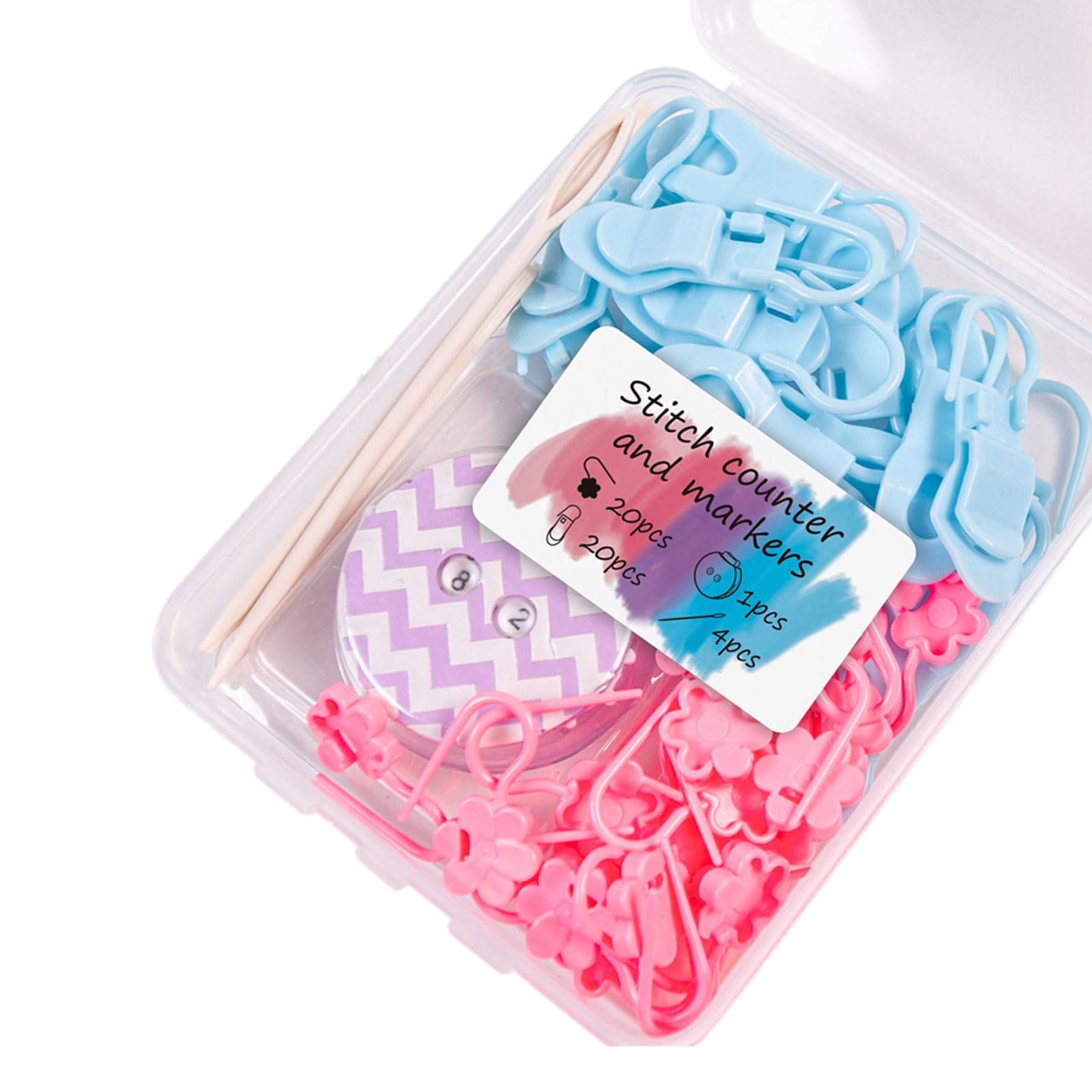 Row Counter and Loop Clip Accessories for Knitting Projects with Locking Clips, Bulb Markers and Yarn Finishing Tools Crochet Loop Clips Knitting Row Counter Yarn Finishing Tools Clear Storage Case