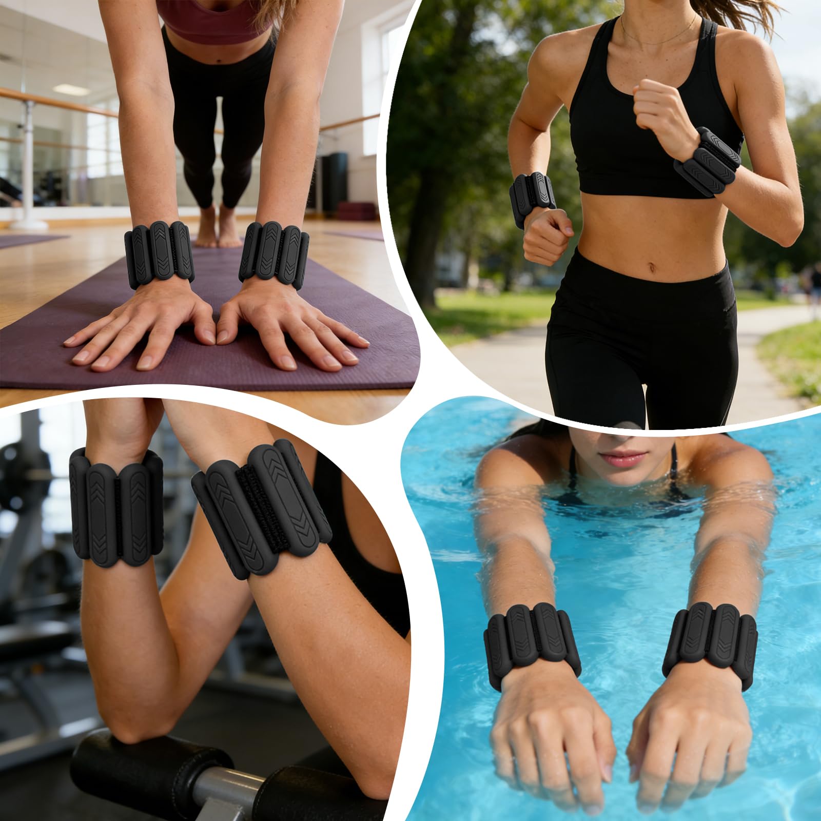 Set di 2 pesi per caviglia (0,5 kg/0,9 kg ciascuno), pesi regolabili per polsi e caviglie per donne e uomini, braccialetti in silicone per allenamento della forza, per nuoto, corsa, pilates