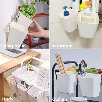 Hanging Cup Holder, 6 Pack Space Saving Utility Cart Rolling Cart Accessories Hanging Storage Basket Pencil Holder Makeup Organizers Storage Accessories, White