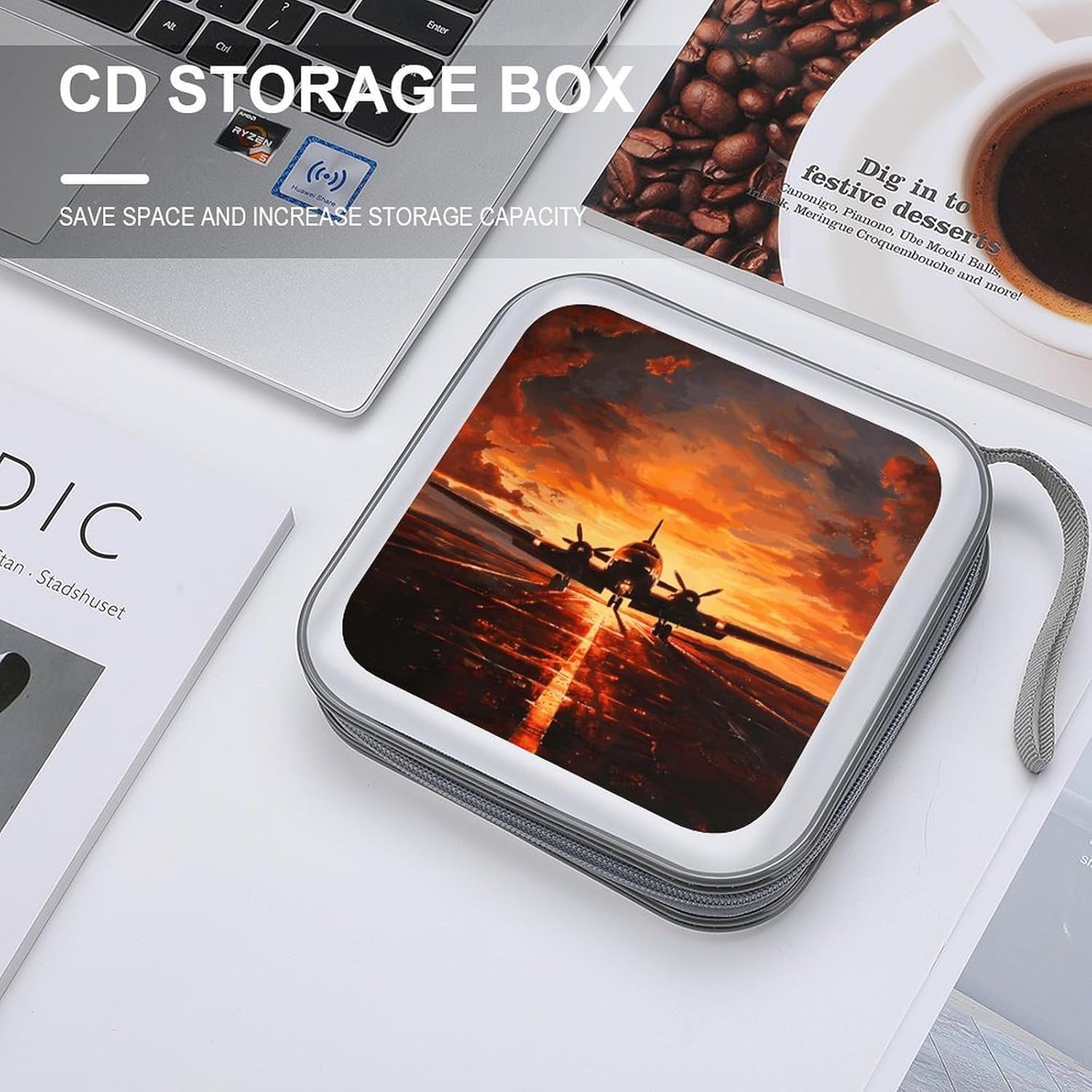 Aircraft Plane at Sunset CD Case Holder 40 Capacity DVD Case Wallet Portable Hard Plastic Disc Cases Storage Binder Large Storage Disc Wallet Bag with Zippers for Car Home Office Travel