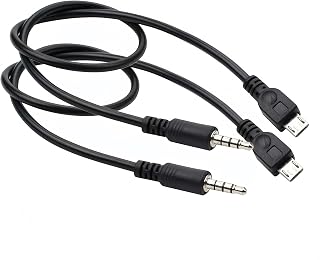 Micro USB to 3.5mm Cable - Gold Plated 3 Pole 3.5mm Male to Micro B Male Car Aux Audio Extension Cord (0.4M-2Pack)