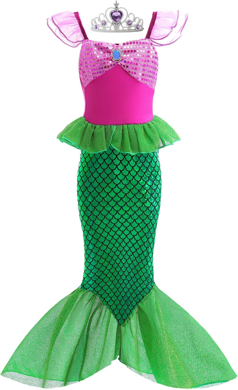 Mermaid Dress, Mermaid Tail Costume Little Girls Princess Dress up with Crown for Girl 3-8 Gift