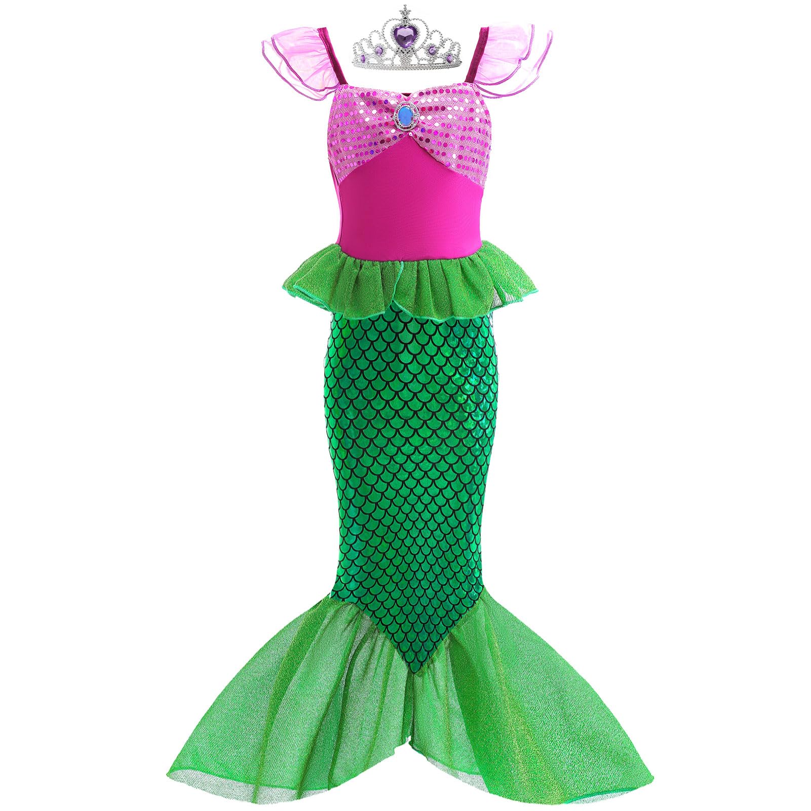 Mermaid Dress, Mermaid Tail Costume Little Girls Princess Dress up with Crown for Girl 3-8 Gift
