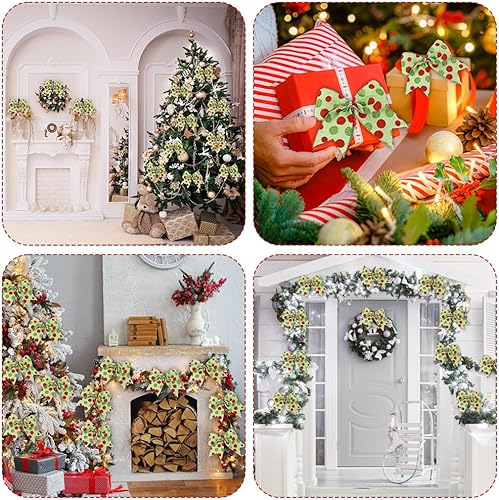 Miniatura 5 de 12 lazos de Navidad de 6.3 pulgadas, lazos grandes de corona de Navidad, lazos de árbol de Navidad rojo y verde, lazos de puntos con purpurina de