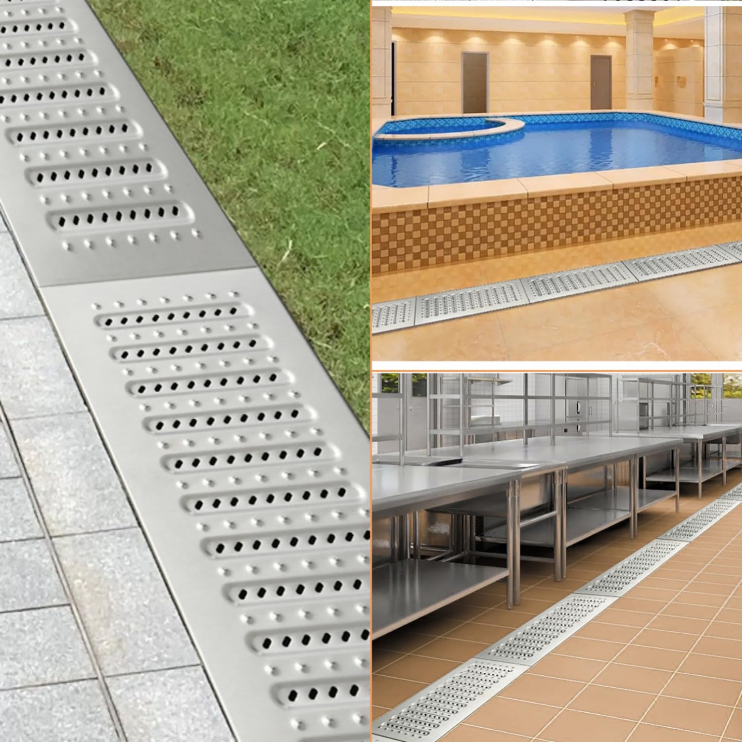 Pokrywy drenażowe ze stali nierdzewnej kanał o udźwigu 1000 kg, do ogrodu, na patio, do wewnątrz, na zewnątrz, garaże, srebrny, 201 x 35