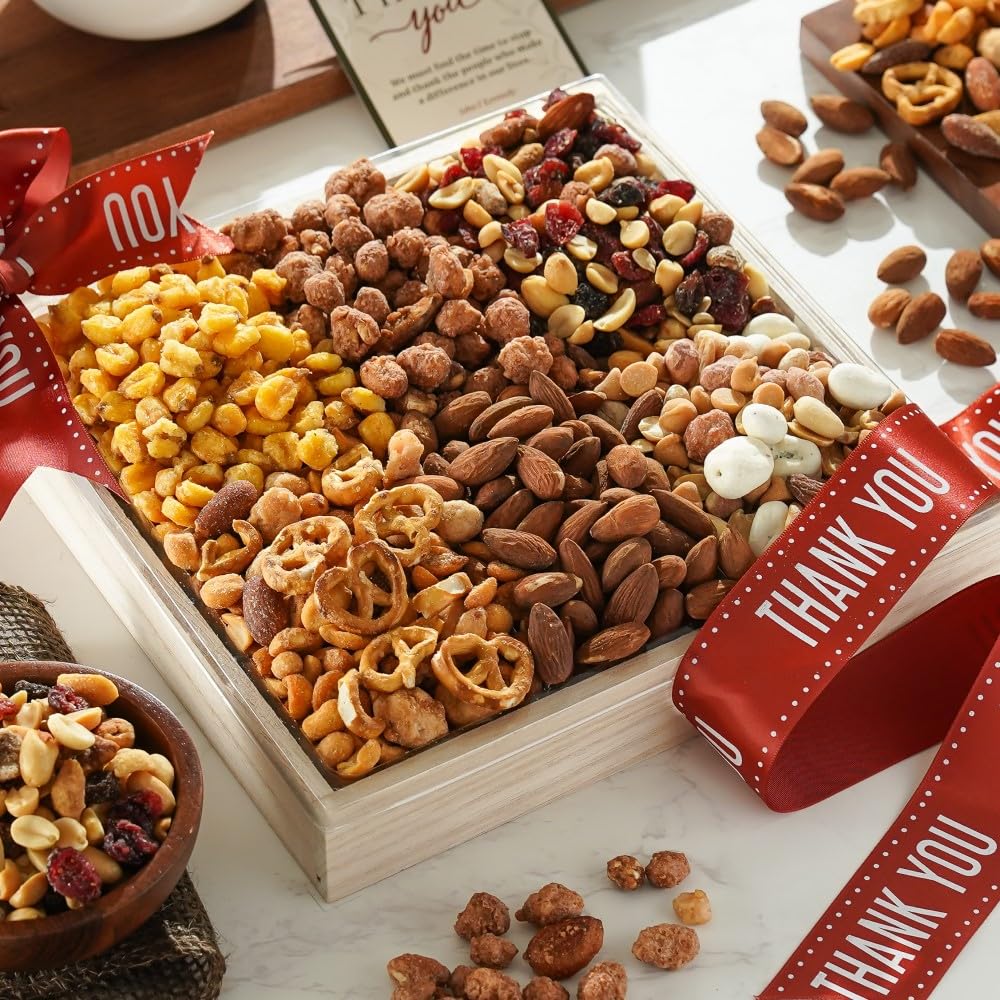 Broadway Basketeers Gourmet Nuts Gift Basket Collection for Thank You Gifts - Healthy Mixed Nuts for Men, Women, and Families Appreciation Kosher