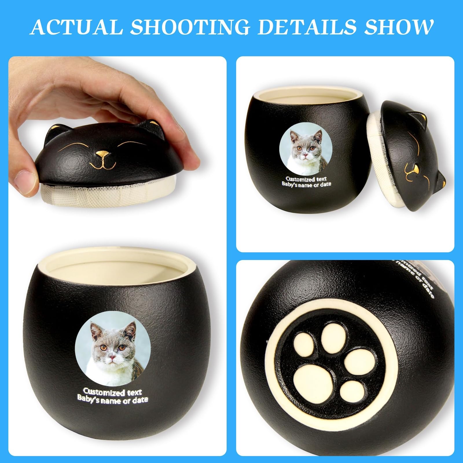 Urnas de Mascotas para Cenizas de Gatos - Urna de Gato Personalizada para Cenizas Urna de cerámica en Forma de Gato Urnas de cremación de Mascotas Cat Memorial Urnas,Negro,Little