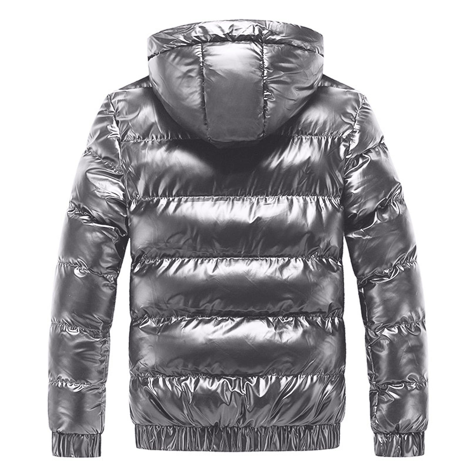 Piumino luminoso da uomo leggero e caldo inverno neve giù giacca con cappuccio cerniera metallo lucido antivento parka cappotti corti casual piumino piuma donna giacca