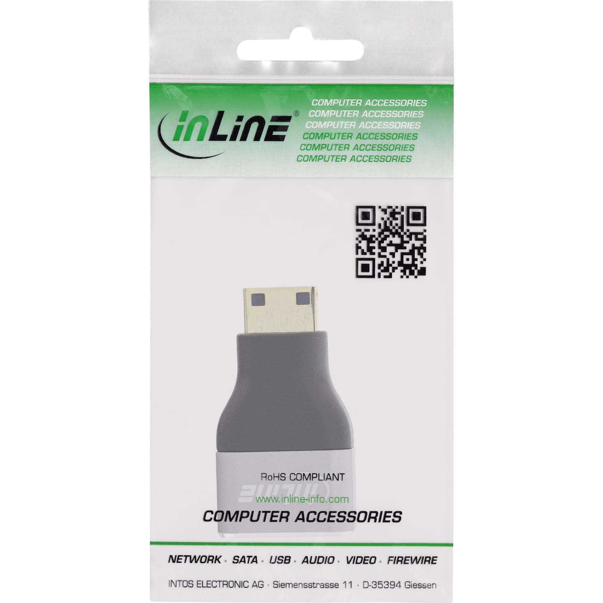 Inline Adapter HDMI A gniazdo na mini C wtyk, 8K UHD, pozłacane styki, aluminiowa obudowa, do podłączenia i przedłużenia kabli HDMI, 17991C