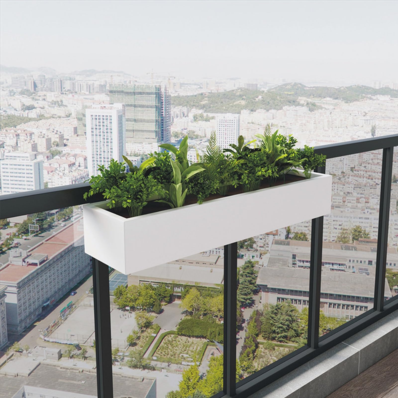 Wisząca skrzynka na rośliny zewnętrzne, montowana na ścianie, ocynkowana stal, skrzynka na kwiaty ze wspornikami, wodoodporna, do ogrodnictwa na balkon i patio