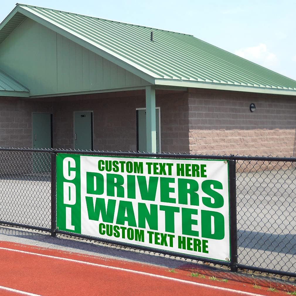 Custom Vinyl Banner Multiple Sizes Cdl Drivers Wanted Auto Car Vehicle T2 Help Wanted Outdoor Weatherproof Industrial Yard Signs 4 Grommets Personalized Text Here 16x40Inches