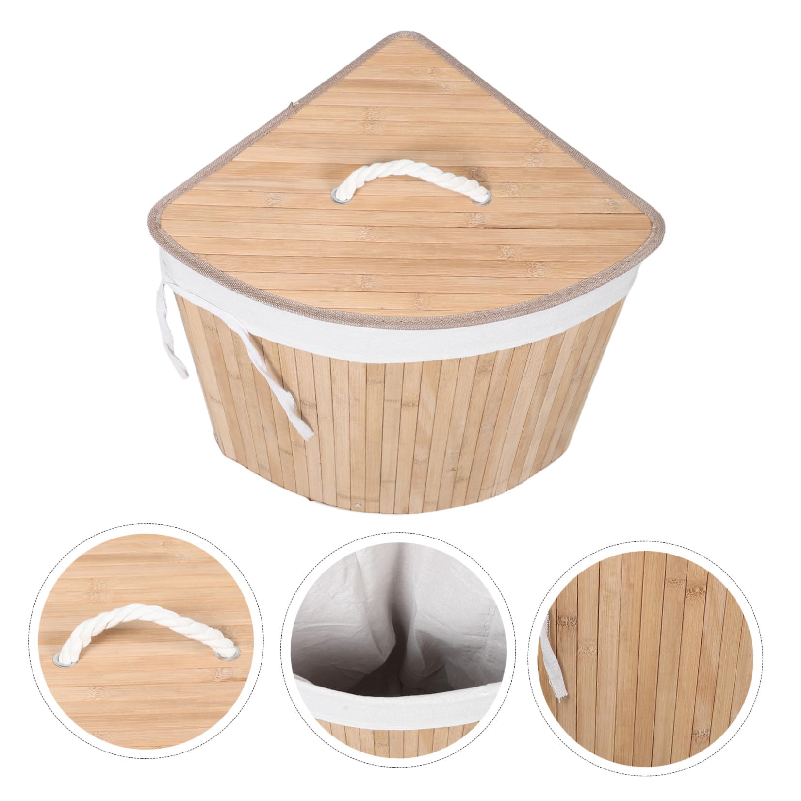 Beaupretty Cesto Porta Biancheria Triangolare con Coperchio per Angolo Materiale Naturale Dimensioni per Organizzare gli Spazi in Casa