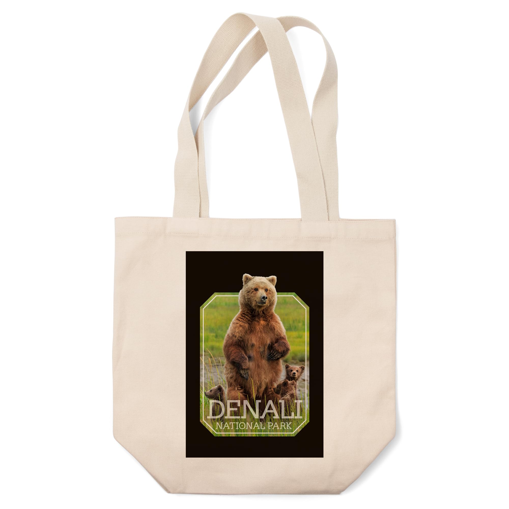 Lantern Press Denali National Park, Alaska, Grizzly Bear and Cubs, (100% Cotton Canvas Reusable Tote Bag)