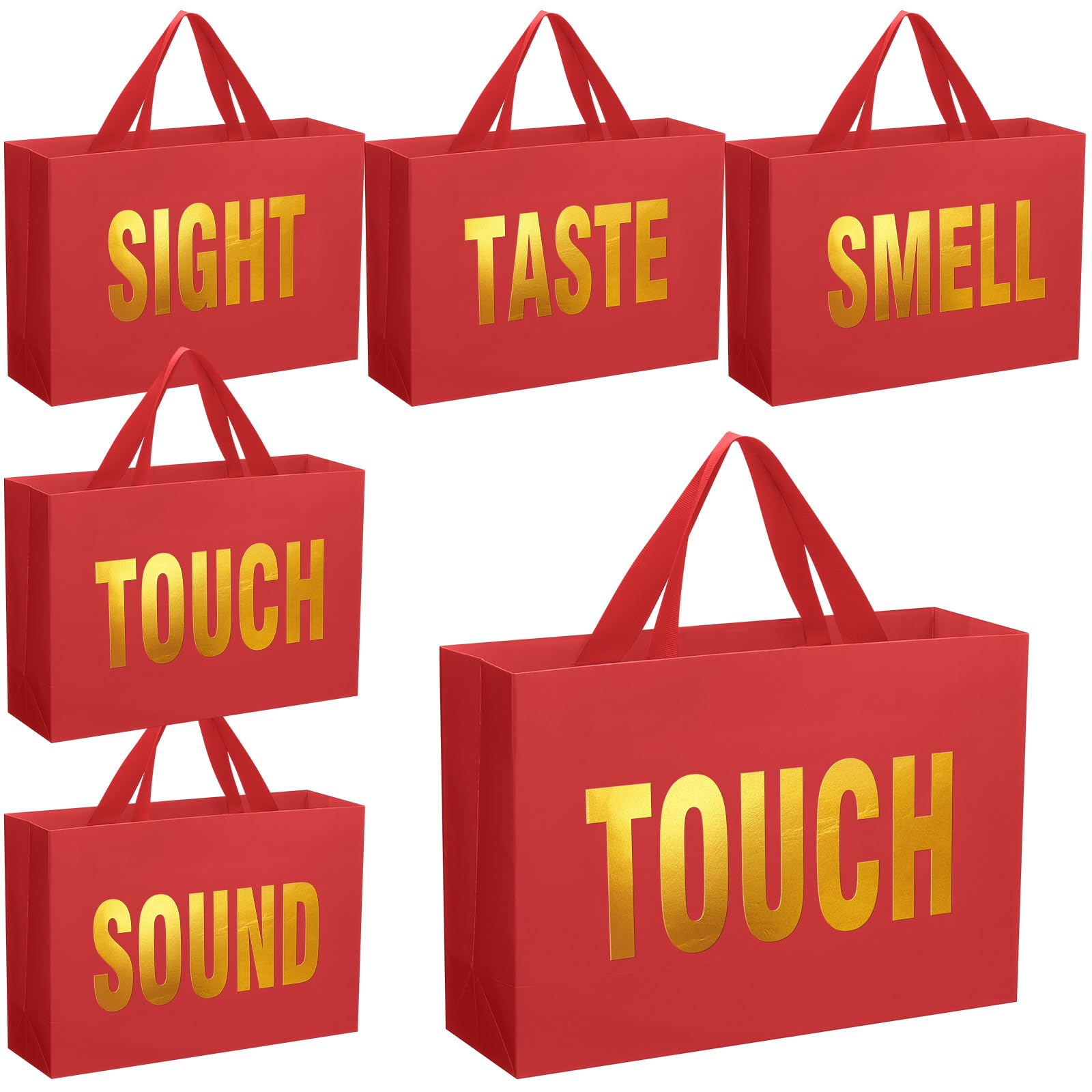 Kolldenn Valentine's Day 5 Senses Gift Bags for Him Her, Valentine Five Senses Gift Paper Kraft Bags with Ribbon Handle for Lover Husband Boyfriend Birthday Party(Red,12.6 x 8.7 x 4 Inch)