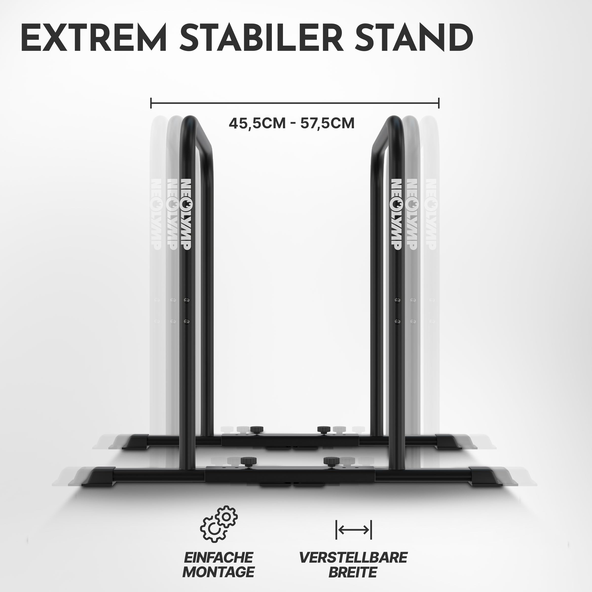 NEOLYMP Dip Barren Calisthenics Equipment – 400 kg belastbare Dip Station mit E-Book - verstellbare Breite – 90 cm Höhe mit rutschfesten Füßen – rostfreie Dip Stange Fitnessgeräte für Zuhause