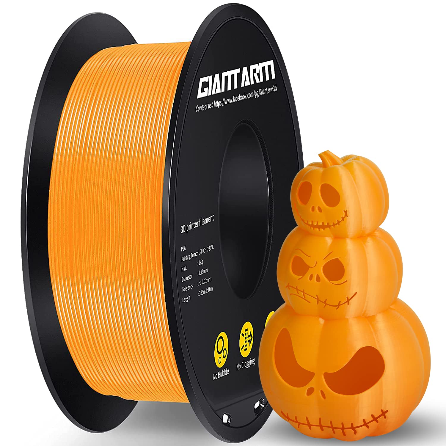 GIANTARM PLA Filament 1.75mm,3D Drucker Filament PLA 1kg,MaBgenauigkeit +/- 0,02mm,3D-Druckmaterialien,PLA Orange