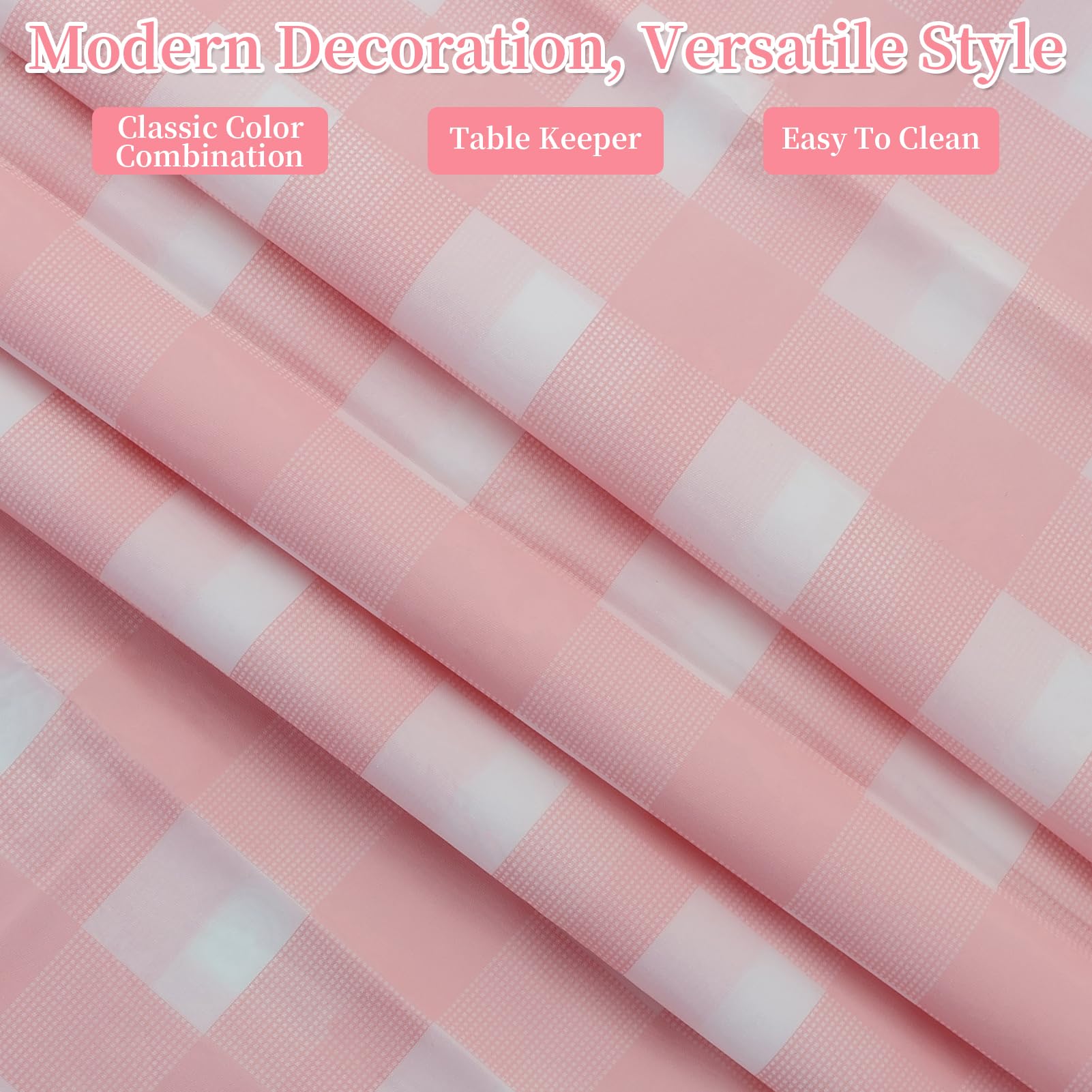 Manteles a cuadros rosados y blancos, mantel de plástico desechable con bandera a cuadros para mesa de jardín, fiestas, Navidad, bodas, pícnic, 137 x 274 cm