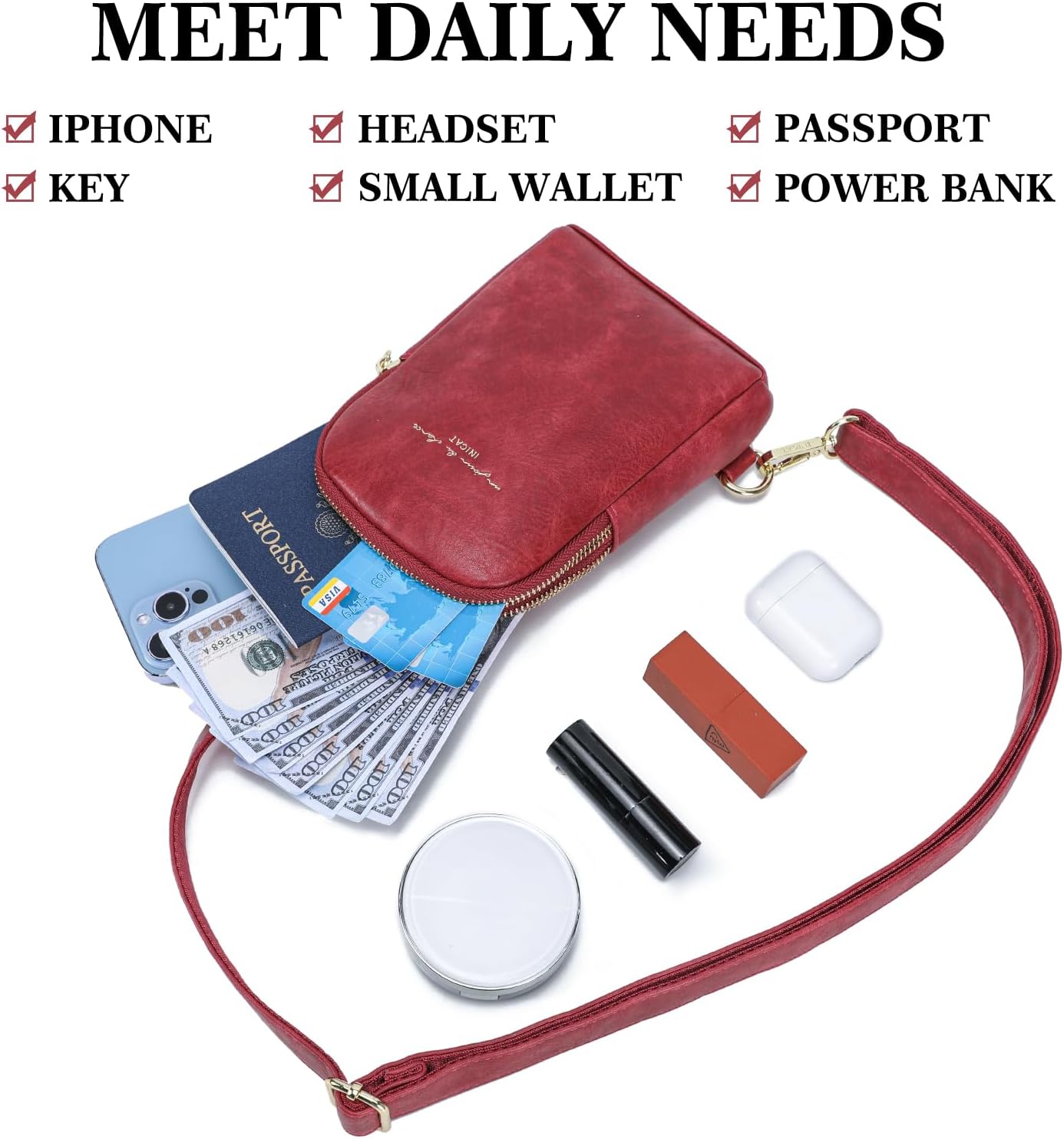 Small Anti Theft Crossbody Bag for Women Faux Leather Lightweight Sling Bags RFID Blocking Fanny Pack for Travel(Red)