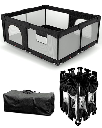 Miniatura 8 de Corralito plegable para bebés con alfombrilla gruesa no extraíble, patio de juegos plegable extragrande para bebés y niños pequeños, corralito de