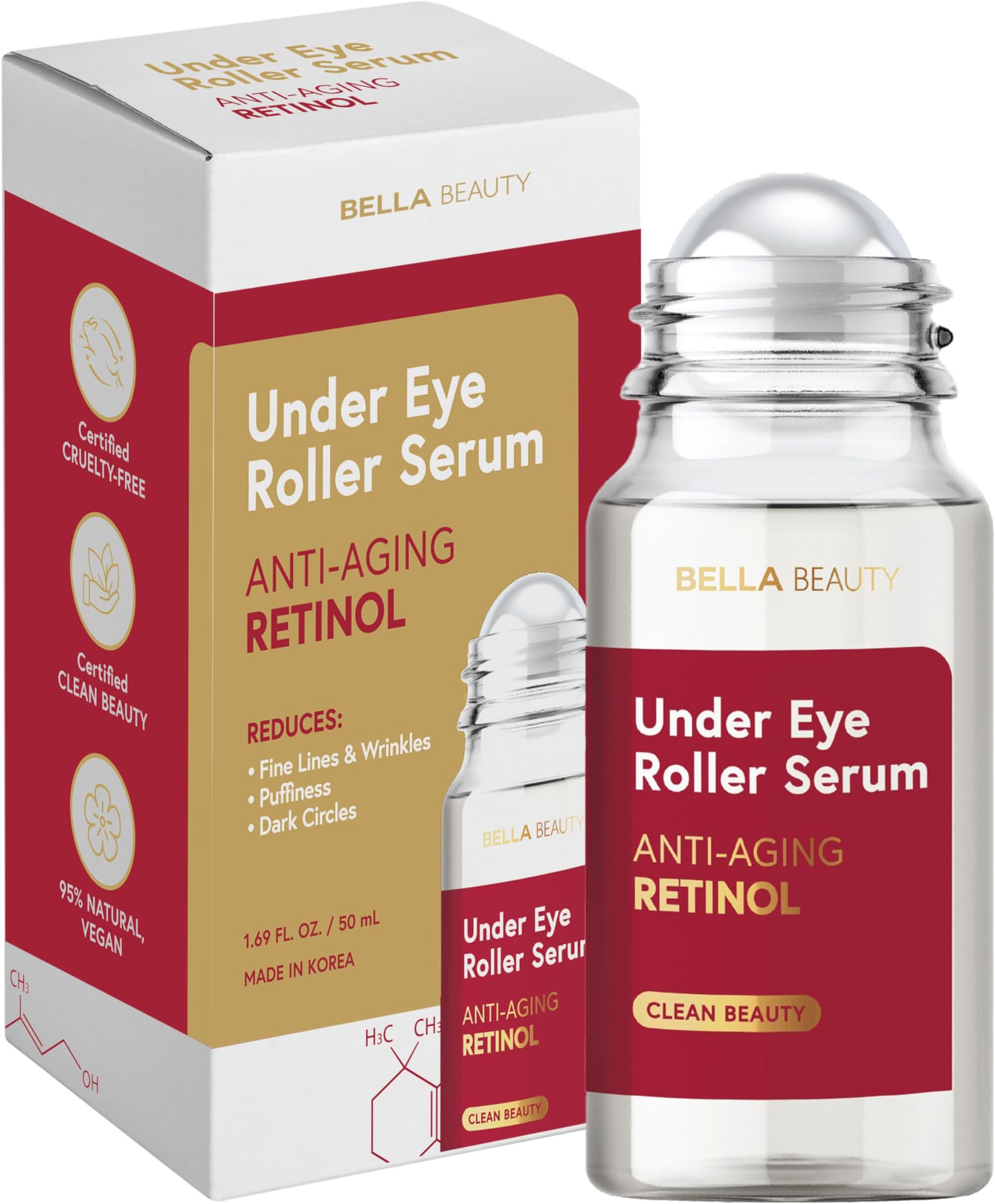Retinol Under Eye Serum – Firming & Smoothing Roller for Puffiness & Dark Circles – Dermatologist Tested, Anti-Aging Korean Skin Care – Vegan, Clean Beauty, Non-GMO – 1.69 Fl Oz