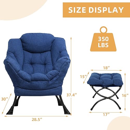 Miniatura 31 de Lazy Chair - Sofá individual tapizado con otomana, sillón reclinable moderno de tela de terciopelo, silla de salón contemporánea, silla individual