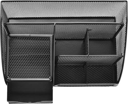 Miniatura 5 de Utopiks - Organizador de escritorio de malla, juego de suministros de oficina con 6 compartimentos y 1 cajón para uso escolar, estudio y trabajo,