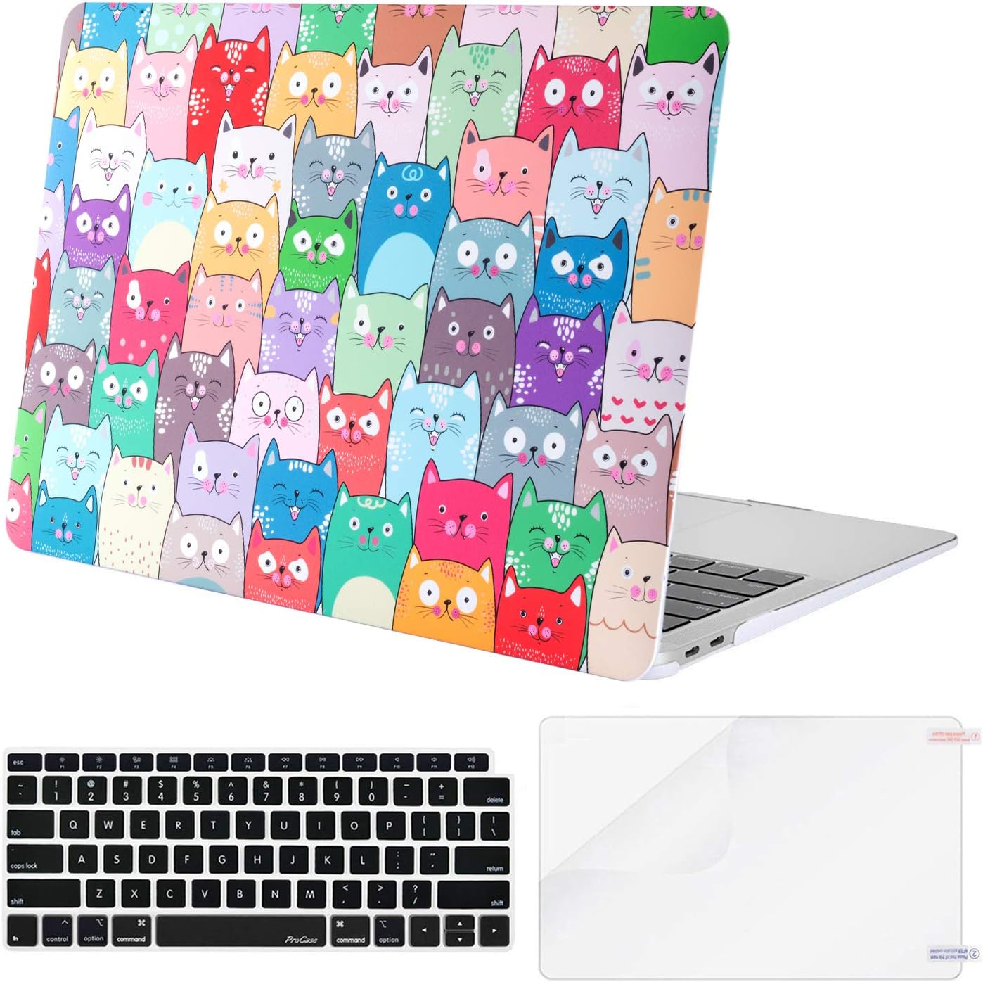 TeenGrow MacBook Air 13 inch Case 2018 Release A1932, Rubber Coated Plastic Hard Case Shell & Keyboard Cover & Screen Protector Only Compatible New Version Mac Air 13", Cute Kitties