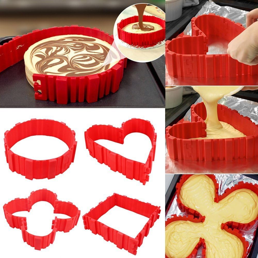 Dishan 4pcs/Set Magic Cake Mold Multi Style DIY Puzzle Silicone Mold Bread Cake Pan Cake Mold Silicone Form Baking Tool (Multi)
