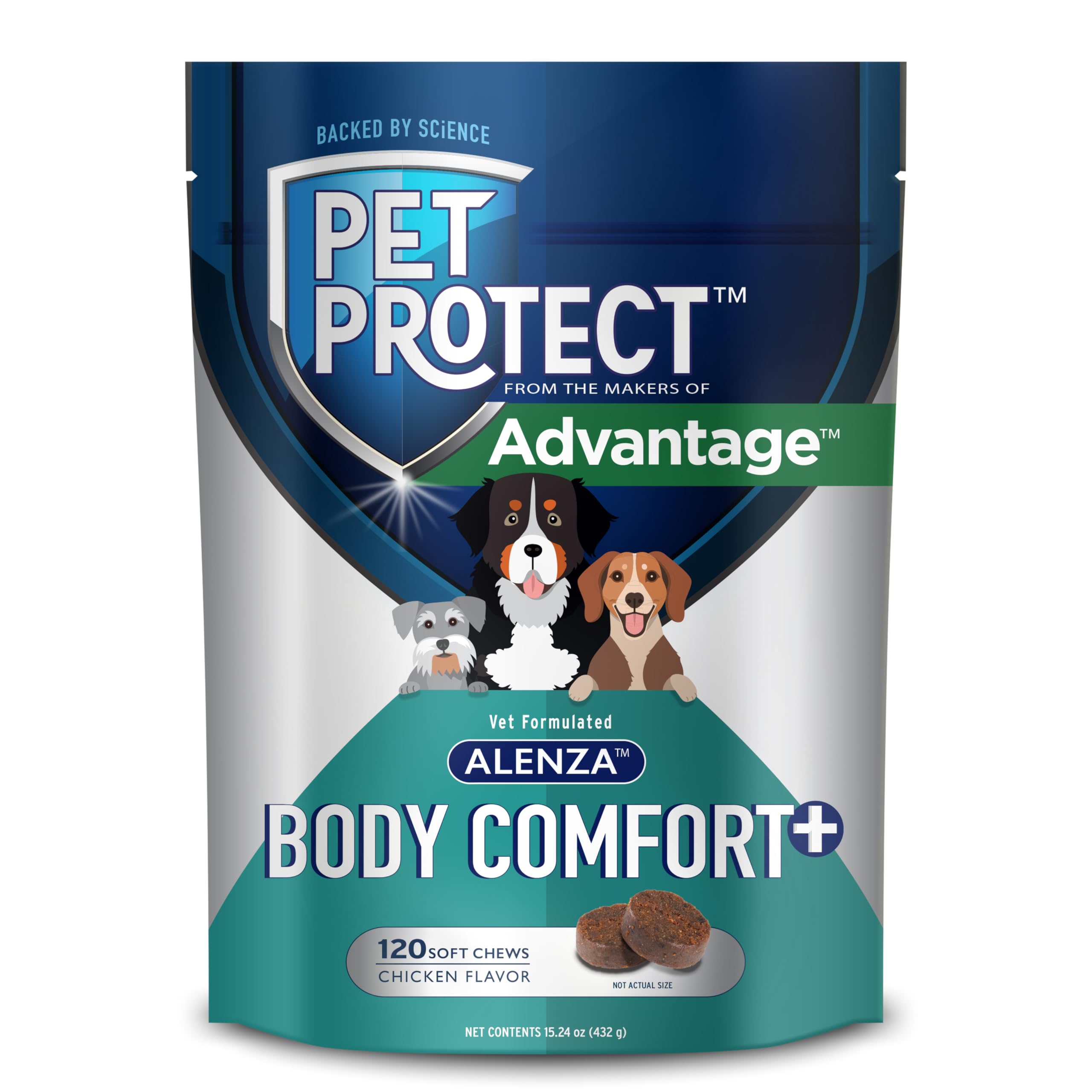 Pet Protect Whole Body Comfort+ Supplement for Dogs, Vet-Formulated Alenza, Supports a Normal Inflammatory Response, Chicken-Flavored Soft Chews (120