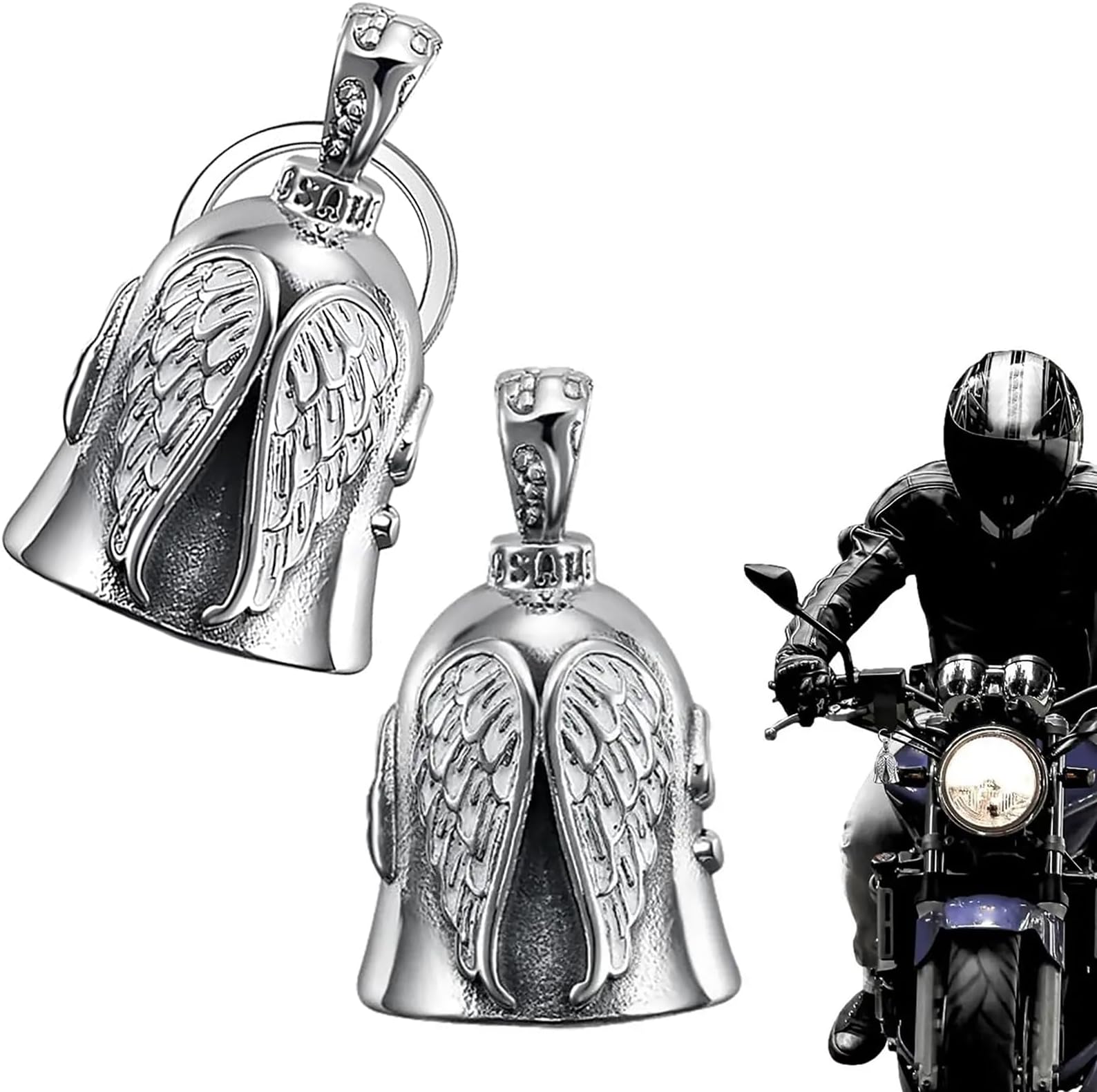 WakasenaGuardian Bell Motorcycle Lucky Charm, Biker Guardian Bell Motorcycle Bell Keyring for Blessing Peace Gifts for Men