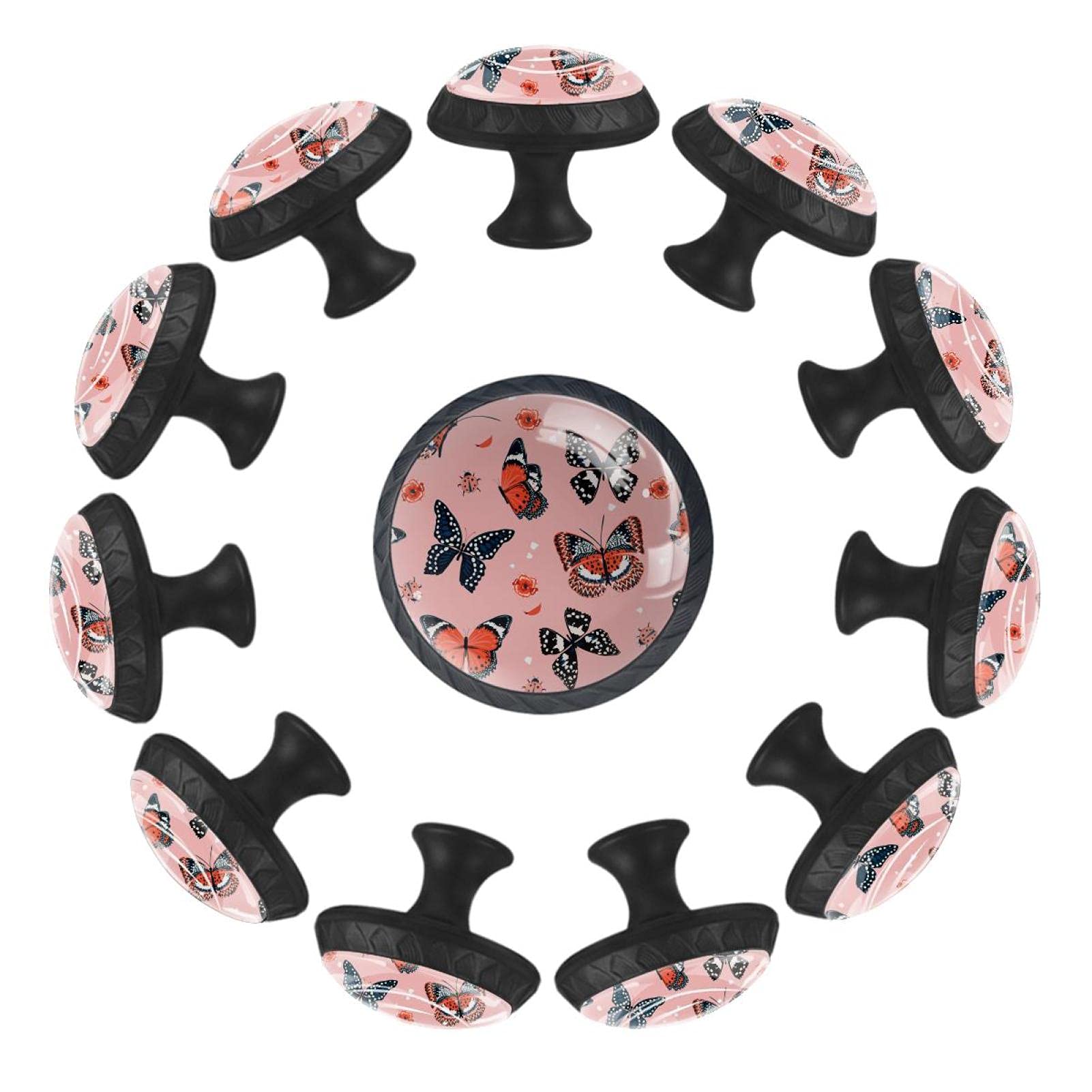 Bouton de tiroir papillon et coccinelle en lot de 12 pour poignée de meuble enfant de 35 mm