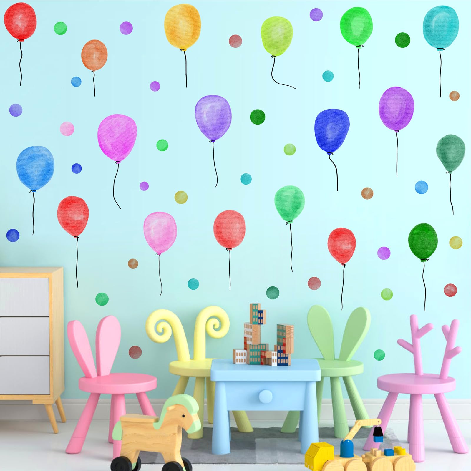 Colorful Balloon Wall Decals Large Balloon Wall Stickers Peel and Stick Polka Dot Balloons Wall Decals Watercolor Big Balloons Window Stickers for Kids Room Nursery Classroom Playroom Decor - Image 2